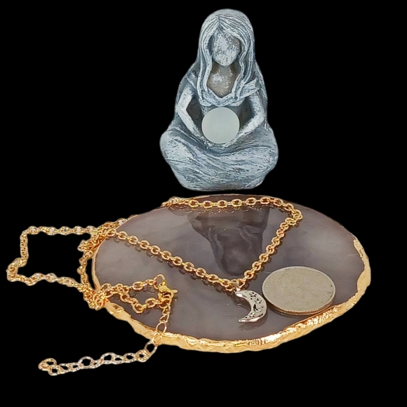 Silver Crescent Moon Charm Gold Chain Mixed Metal Space Galaxy Astrology Zodiac - Picture 2 of 8